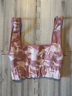 Free People Movement Women's Pink Camo Crop Top